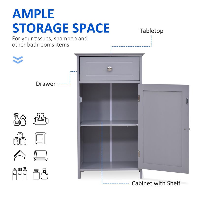 Grey Bathroom Organizer: Cabinet with Drawer and Shelf for Toiletries