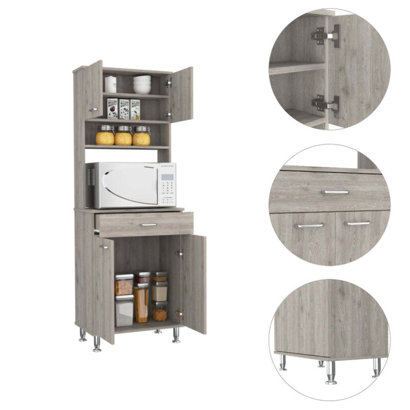 Canyon 4 Door 1Drawer 2 Piece Kitchen Set, Pantry And Functional Table Light Gray