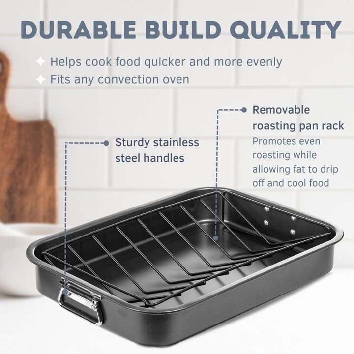 16.5" Non-Stick Carbon Steel Roasting Pan with V Shaped Rack