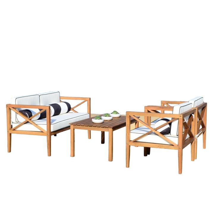 Belen Kox Modern Cross-Back Outdoor Seating Set with Accent Pillows, Belen Kox