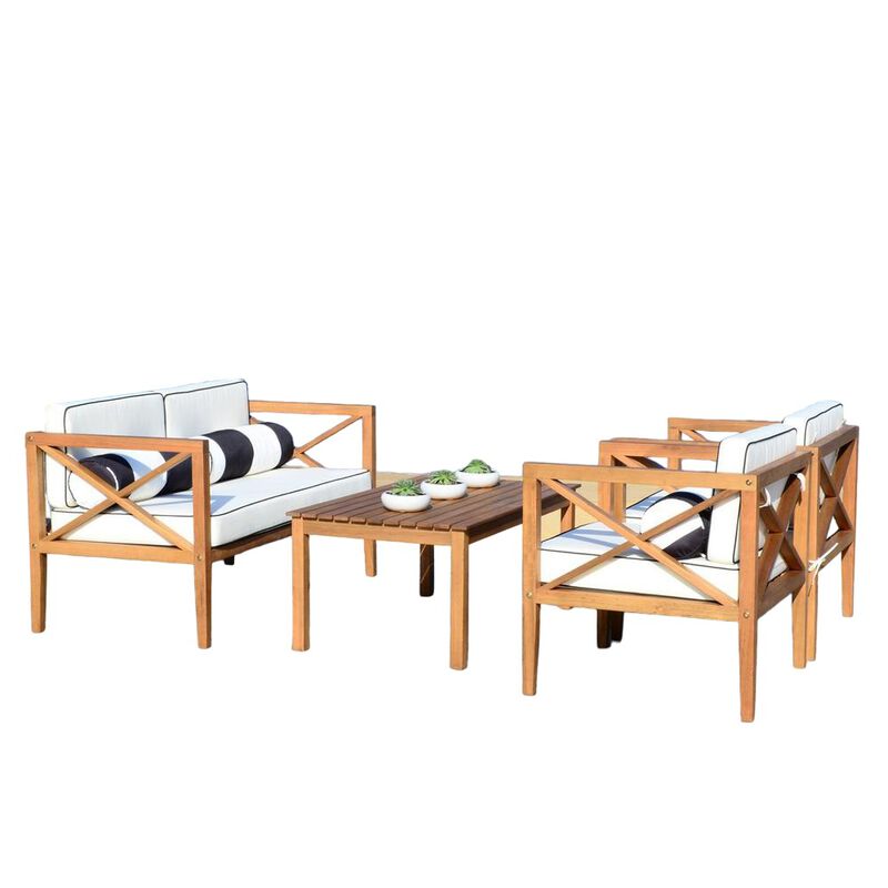 Belen Kox Modern Cross-Back Outdoor Seating Set with Accent Pillows, Belen Kox