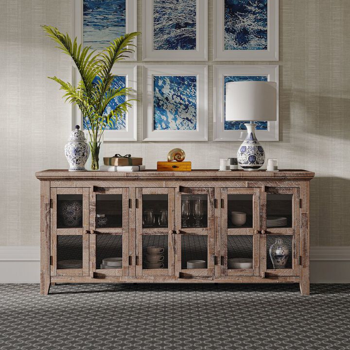 Jofran Rustic Shores 70 Coastal Distressed Acacia Six-Door Sideboard Cabinet