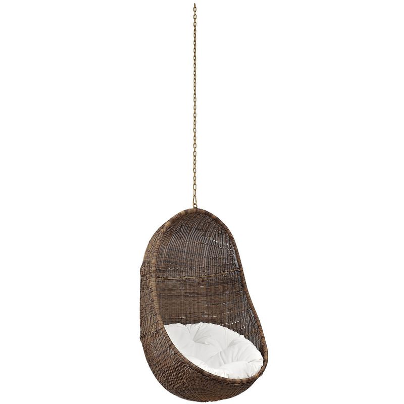 Modway EEI-2658-YLW-WHI-SET Bean Wicker Outdoor Patio Swing Chair Set with Hanging Steel Chain, Without Stand, Coffee White