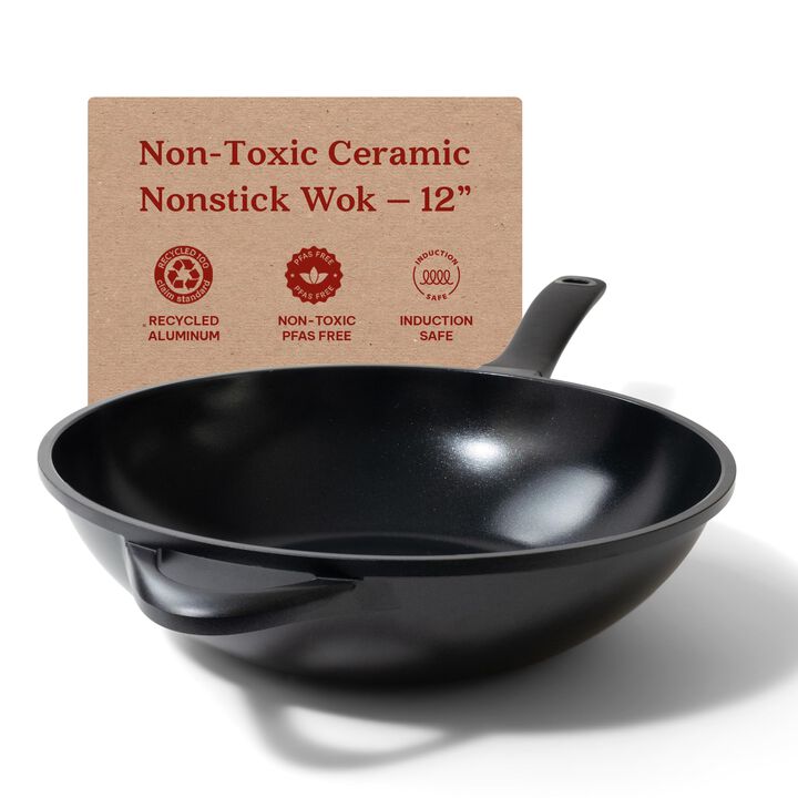 Alva Energy Ceramic Nonstick Wok Pan 8" Scratch Resistant Healthy Cooking Pan for Stir-Frying, Stay Cool Handle, Non Toxic, Easy to Clean, Compatible with All Stovetops & Induction Safe