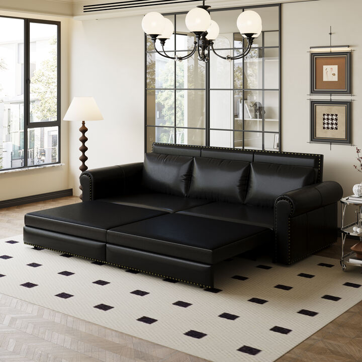Merax 3-in-1 Faux Leather Convertible Sleeper Sofa