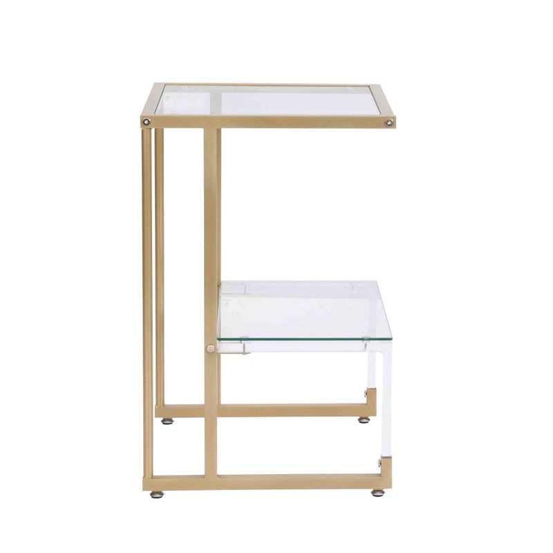 Golden Side Table, 2-Tier Acrylic Glass End Table For Living Room Bedroom