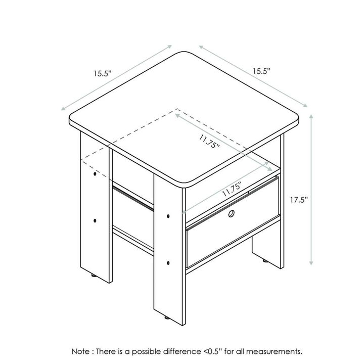 Furinno Andrey End Table / Side Table / Night Stand / Bedside Table with Bin Drawer, Columbia Walnut/Dark Brown,1-Pack, Center Bin