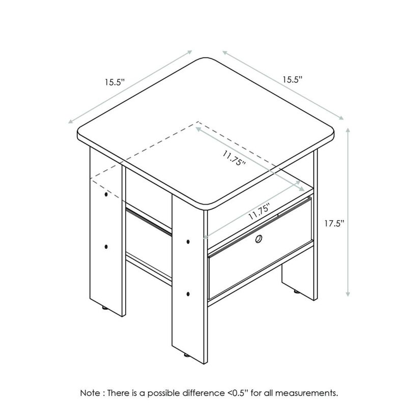 Furinno Andrey End Table / Side Table / Night Stand / Bedside Table with Bin Drawer, Columbia Walnut/Dark Brown,1-Pack, Center Bin