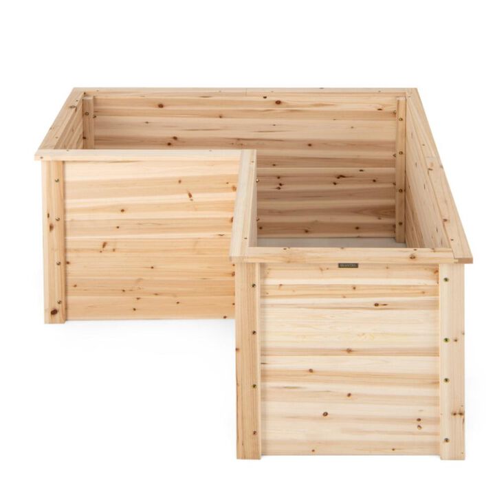 Hivvago 24 Inch L-Shaped Wooden Raised Garden Bed with Open-Ended Base