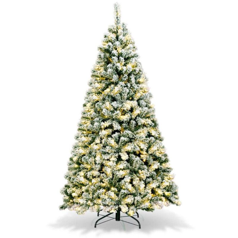 Hivvago 6 Feet Pre-Lit Premium Snow Flocked Hinged Artificial Christmas Tree