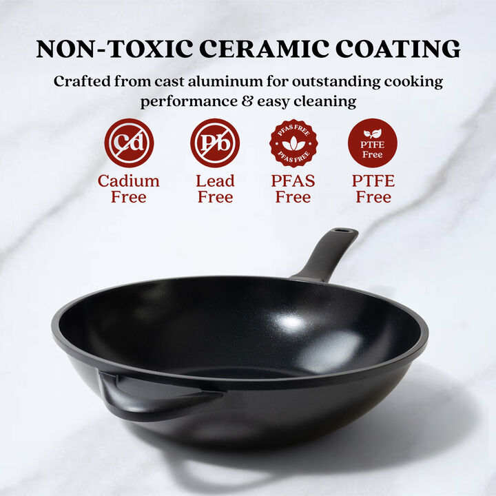 Alva Energy Ceramic Nonstick Wok Pan 8" Scratch Resistant Healthy Cooking Pan for Stir-Frying, Stay Cool Handle, Non Toxic, Easy to Clean, Compatible with All Stovetops & Induction Safe