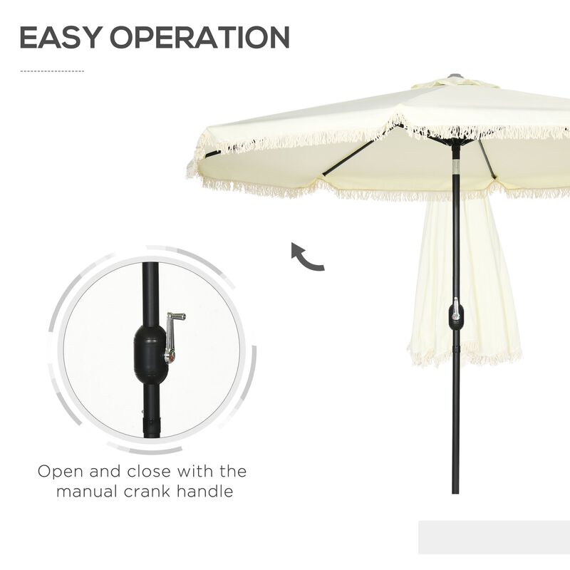 Garden Sun Shade: 9ft Patio Umbrella with Fringed Tassels & 8 Ribs