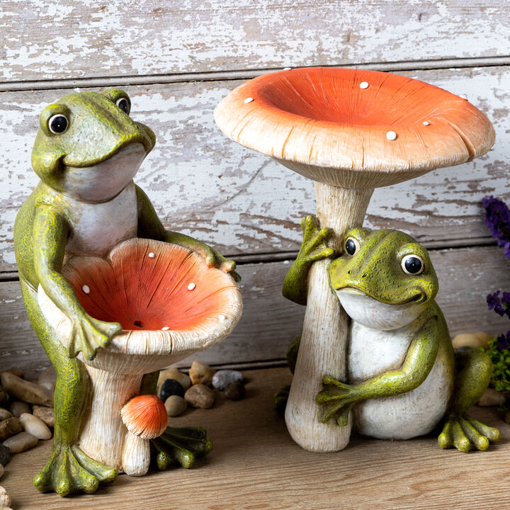 Set of 2 Resin Frogs with Mushrooms – Fun and Decorative Garden Statues for Yard and Lawn
