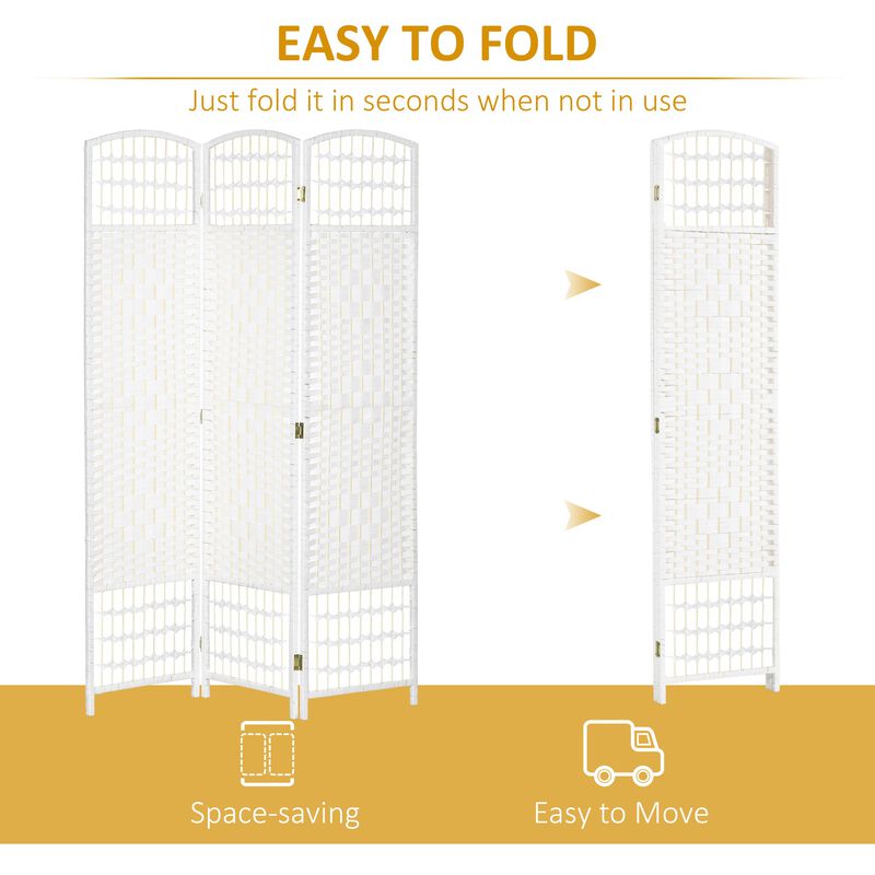 White Room Separator: 3-Panel Folding Privacy Screen with Wave Design