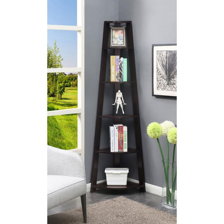 Convenience Concepts Newport 5 Tier Corner Bookshelf Espresso