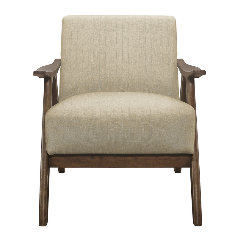 Modern Home Furniture Fabric Upholstered 1pc Accent Chair Cushion Back and Seat Walnut Finish Solid Rubber Wood Furniture