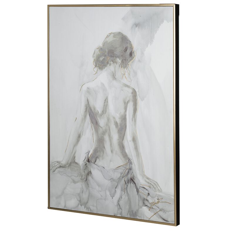 Tia 33 x 49 Hanging Wall Art Portrait Set of 2, Gray Feminine Figure Sketch - Benzara