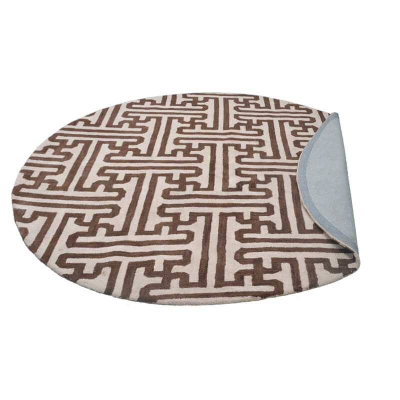 RUGSOTIC CARPETS HAND TUFTED WOOL ECO-FRIENDLY AREA RUGS - 8'x8', Round Shape, Cream & Brown, Contemporary Modern Design, High Pile Handmade Anti Skid Area Rugs for Living Room, Bed Room (K00727)
