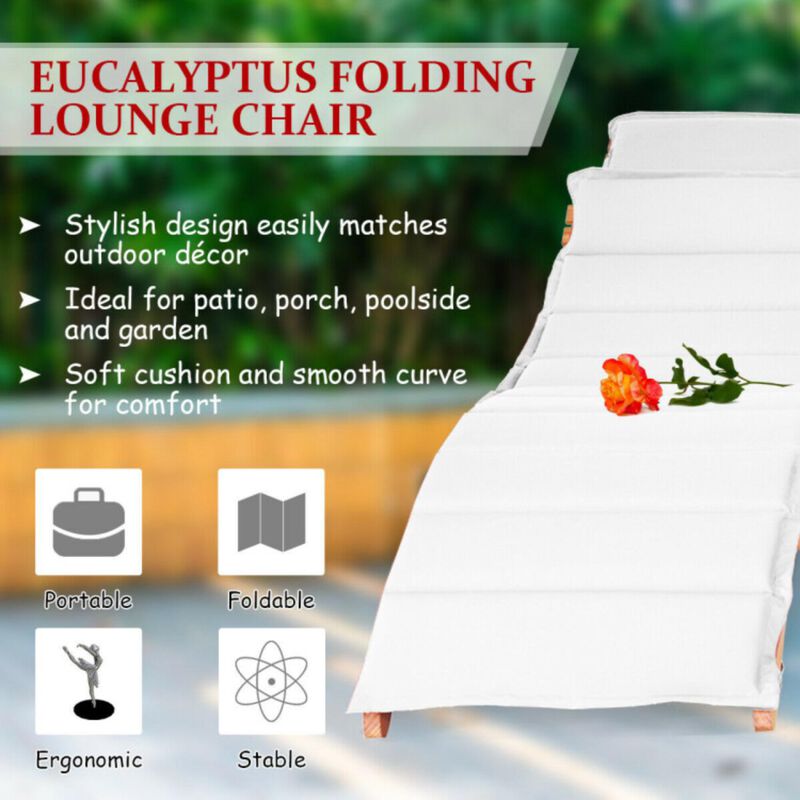 Hivvago 3 Pieces Folding Patio Eucalyptus Wood Lounge Chair Set with Foldable Side Table
