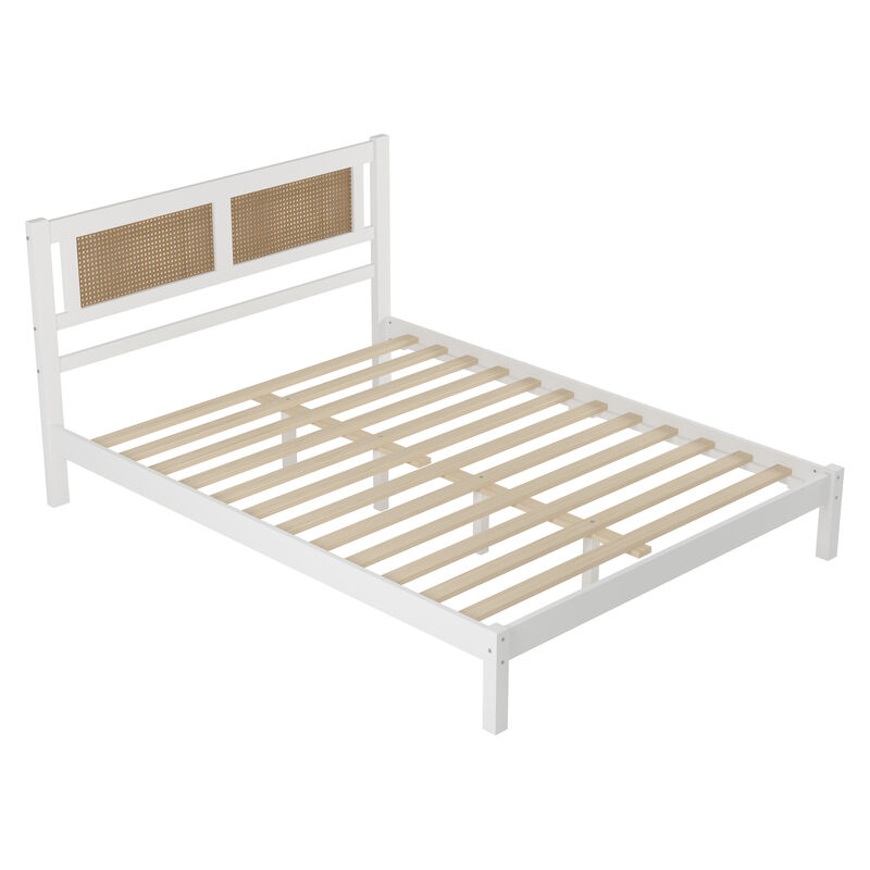 Queen Bed Bedroom Set with Woven Rattan Headboard and Nightstands