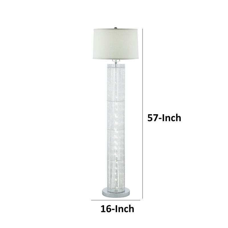 Jin 57 Inch Floor Lamp, Gray Drum Fabric Shade, Modern Round Silver Base-Benzara