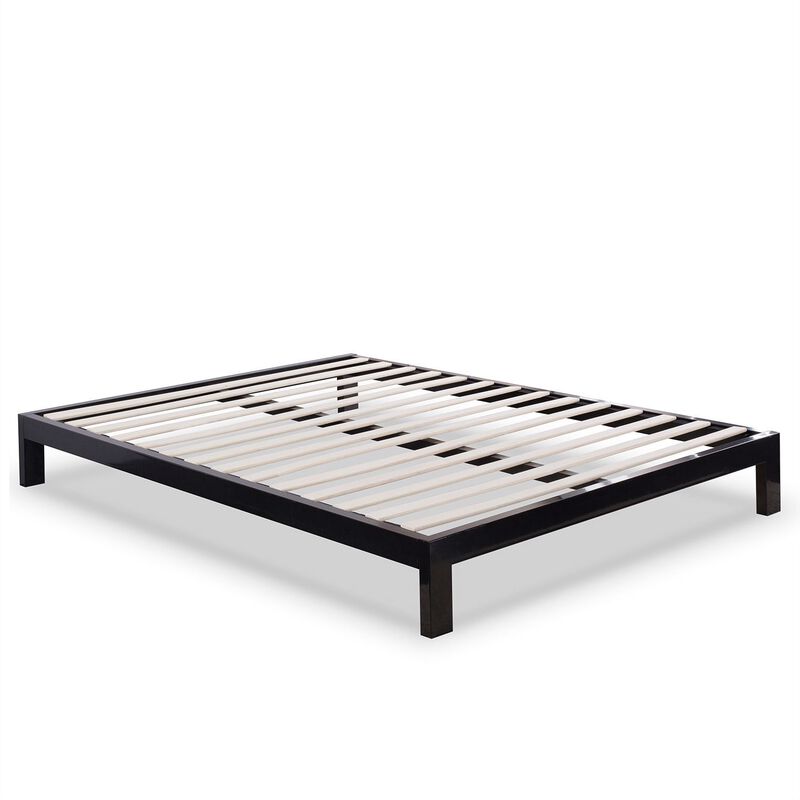 Hivvago Queen Modern Black Metal Platform Bed Frame with Wooden Slats