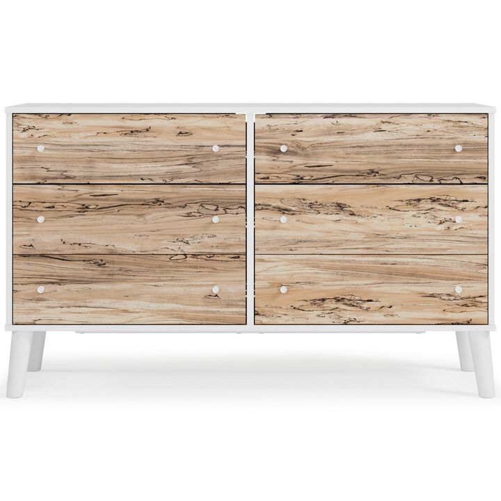 Asher 59 Inch Contemporary Dresser, 6 Drawers, White and Natural Brown-Benzara