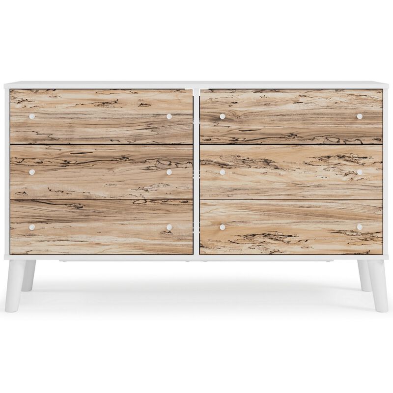 Asher 59 Inch Contemporary Dresser, 6 Drawers, White and Natural Brown-Benzara