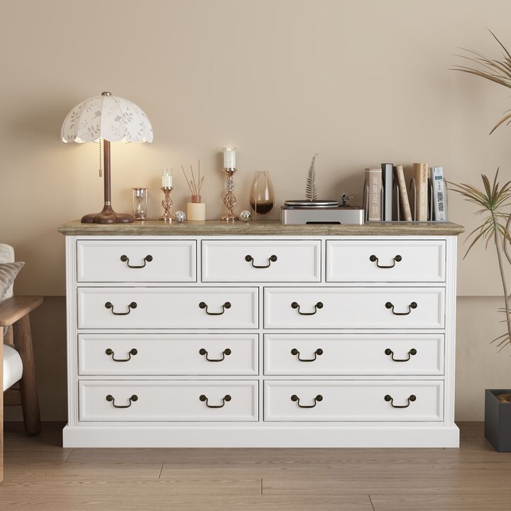 FUFU&GAGA Modern 9-Drawer Dresser with Spacious Storage for Bedroom & Living Room, (59" W x 33" H x 15.9" D), White