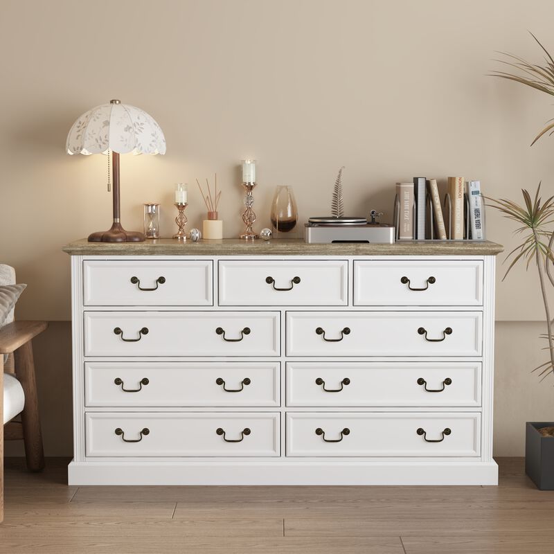 FUFU&GAGA Modern 9-Drawer Dresser with Spacious Storage for Bedroom & Living Room, (59" W x 33" H x 15.9" D), White