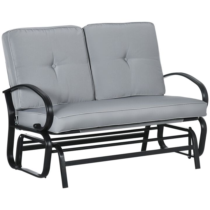 Gray Outdoor Bench: 2-Person Glider with Tufted Cushions