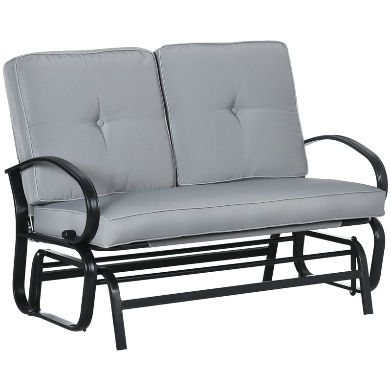Gray Outdoor Bench: 2-Person Glider with Tufted Cushions