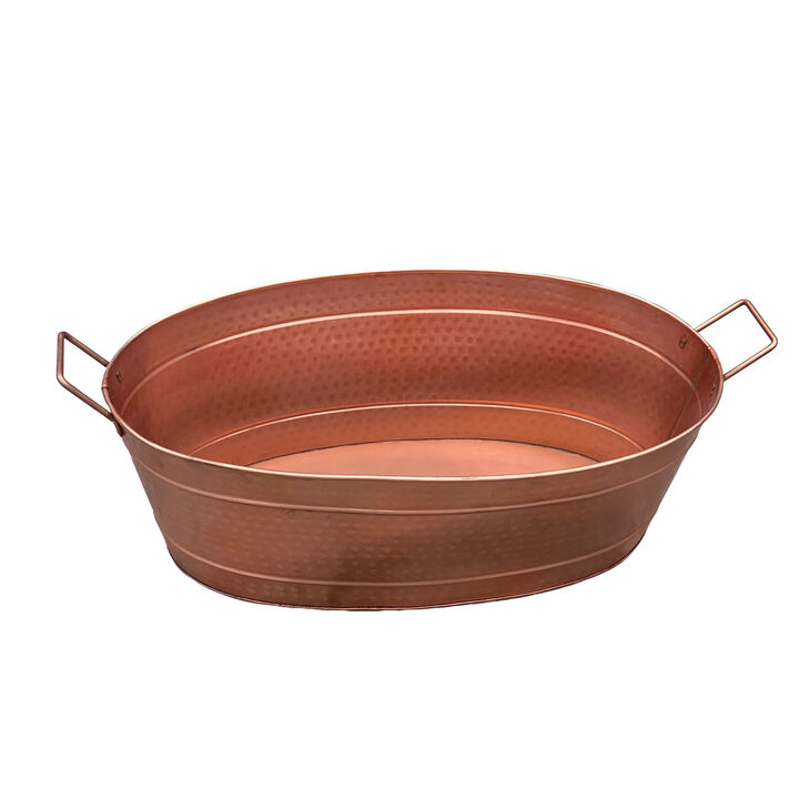 Oval Shape Hammered texture Metal Tub with 2 Side Handles, Copper-Benzara