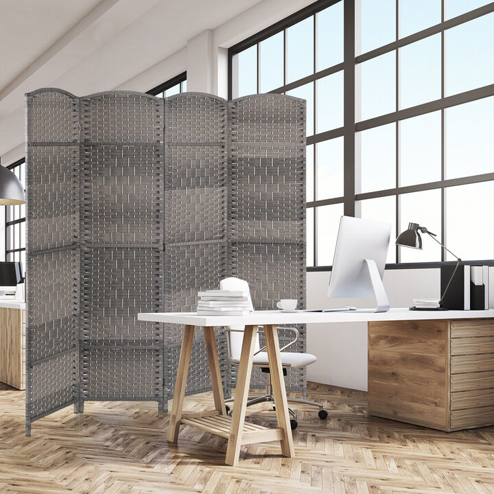 4-Panel Folding Privacy Screen with Hand-Woven Pattern for Home Office or Living Room Privacy