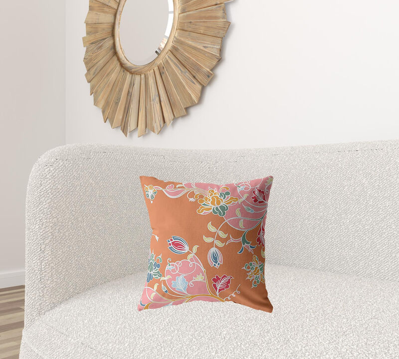 Hivvago 18" Pink Orange Garden Zippered Suede Throw Pillow