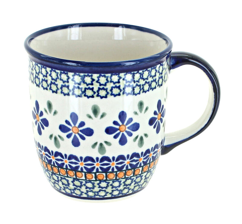 Blue Rose Polish Pottery Mosaic Flower Plain Coffee Mug
