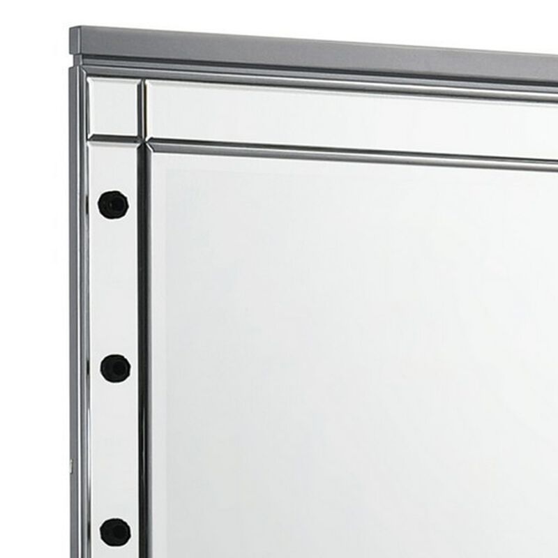 Benjara Silver Lee 37 x 40 Vanity Mirror, 10 Light Bulb Sockets, Modern Wood Frame