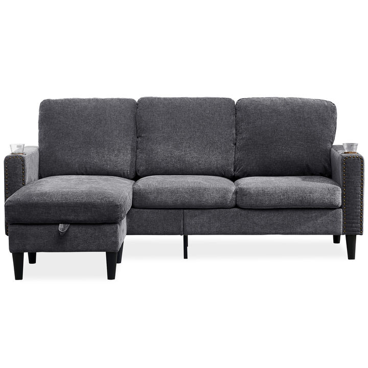 Merax Modern Design Chenille 3 Seat L-Shape Sectional Sofa with Storage Chaise