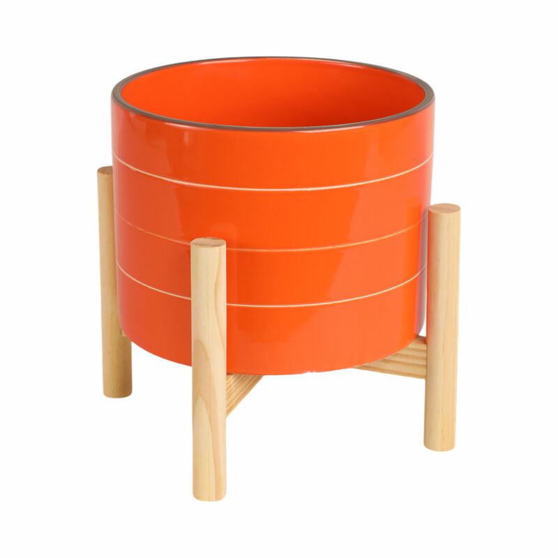 Orange 8" Striped Planter with Stand