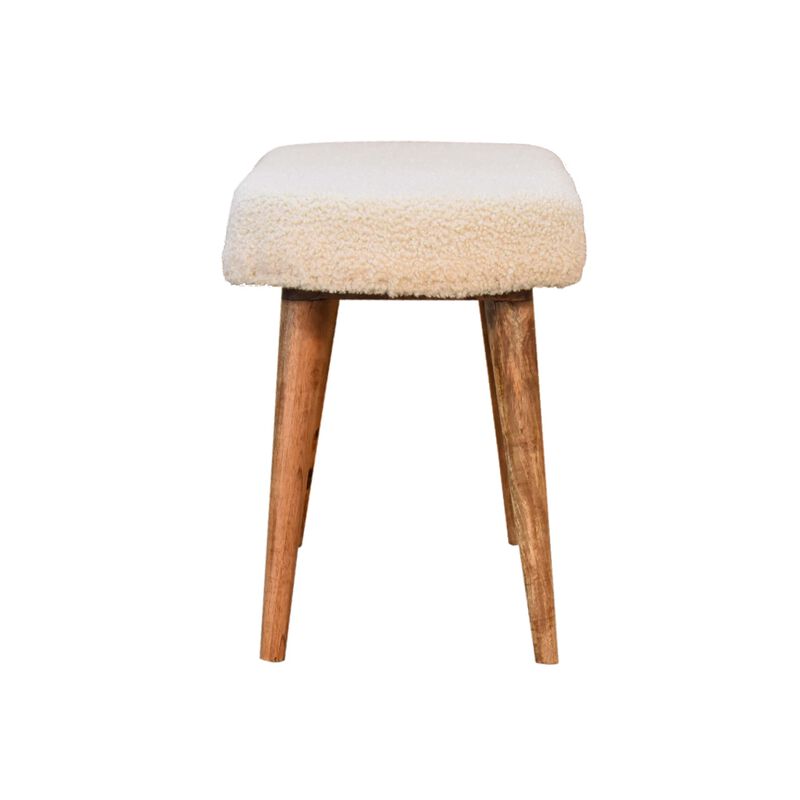 Solid Wood oak-ish Boucle Cream Nordic Bench