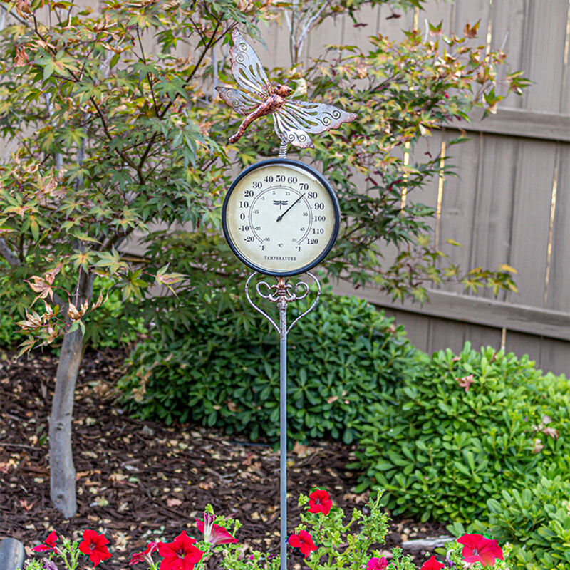 41.75" Iron  Dragonfly Garden Stake Thermometer