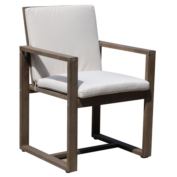 Neji 24 Inch Dining Chair, Burnt Brown Eucalyptus Wood Frame, Thick Cushion-Benzara