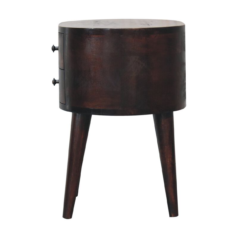 Light Walnut Solid Wood 2 Drawers Rounded NightStand