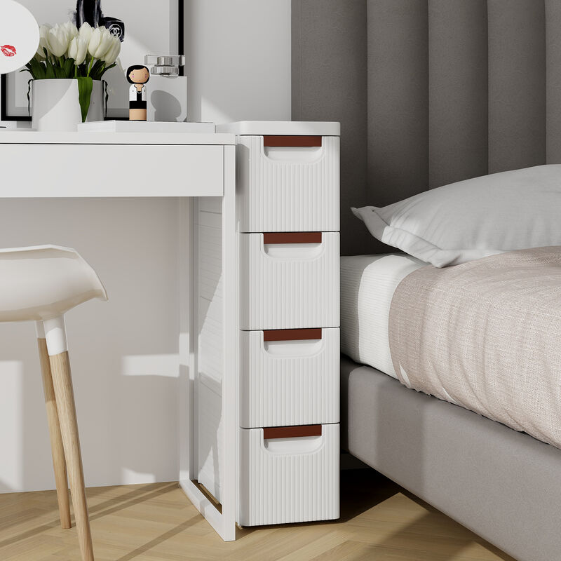 Drawer Rolling Organizer Unit Narrow Storage Cabinet with Built-In Wheels for Small Space
