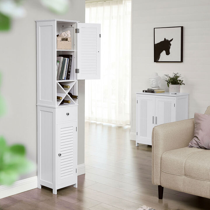 Bathroom Tall Cabinet with Shutter Doors – Freestanding Storage Solution