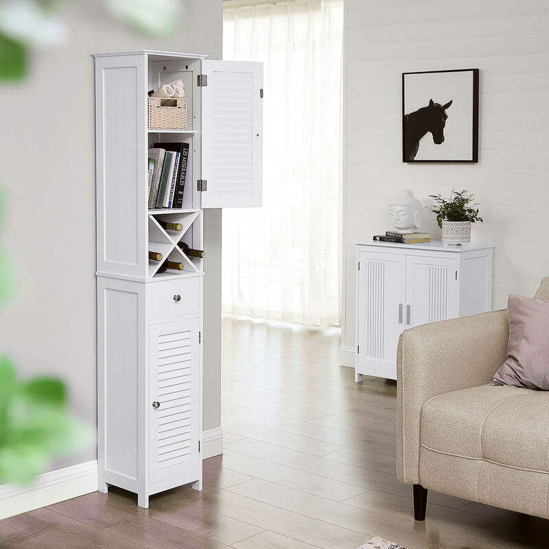 Bathroom Tall Cabinet with Shutter Doors – Freestanding Storage Solution