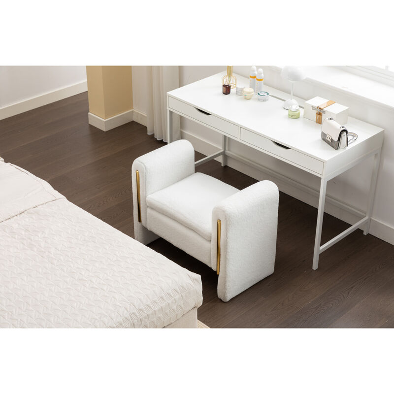 Teddy Fabric Single Bench Shoe Bench Makeup Bench For Bedroom Indoor, Ivory