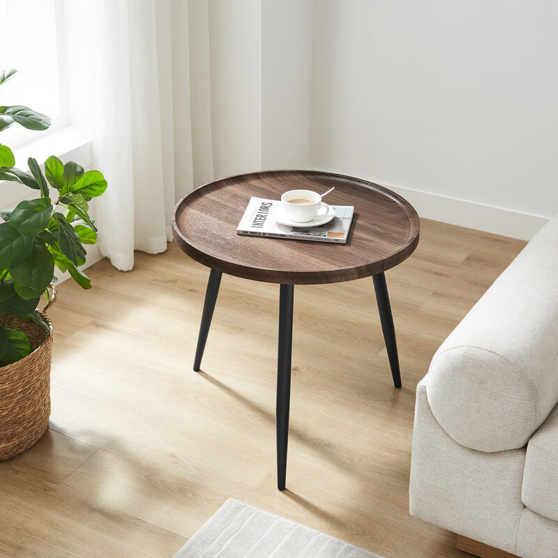 Paxton Raised Lip Edge Side Table with Modern Black Metal Taper Legs - Round