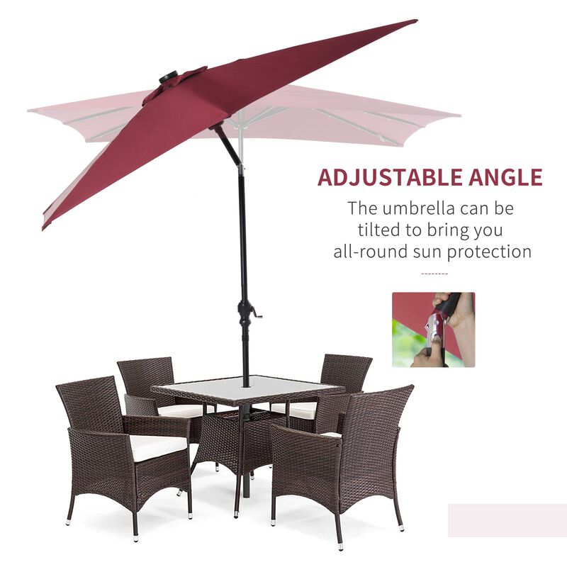 Red Outdoor Canopy: 9ft Solar LED Patio Umbrella
