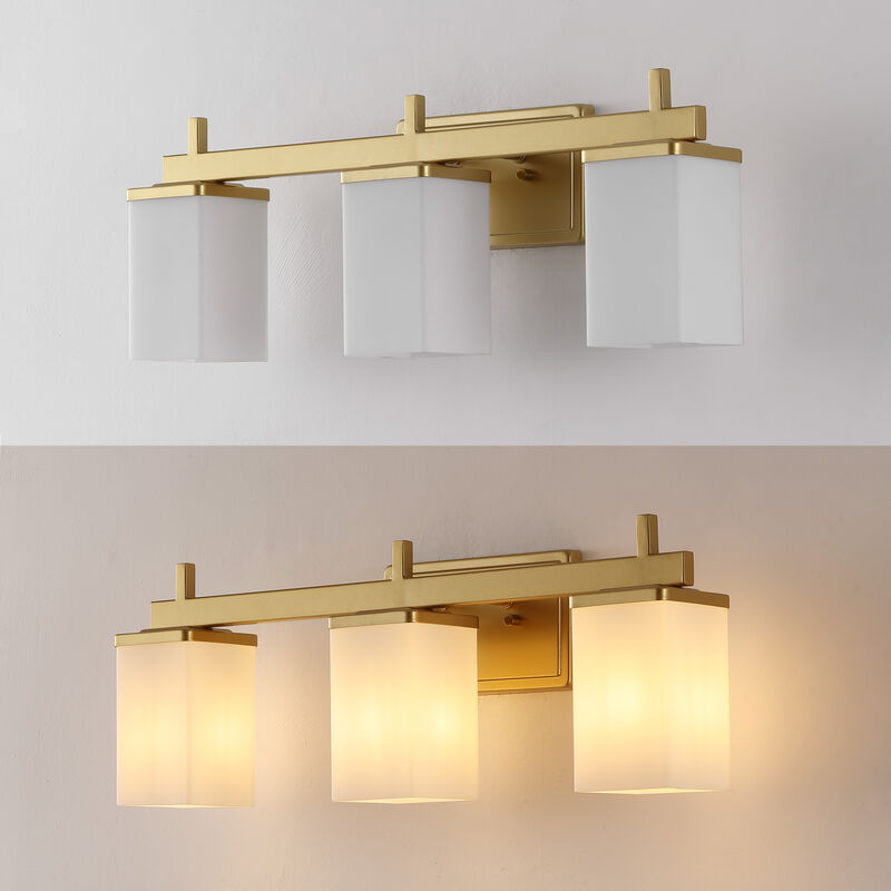 Caia 22.38" 3-Light Modern Contemporary Vanity Light with Frosted Glass Shades and Bathroom Hardware Accessory 5-Piece Set